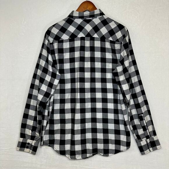 XXX Rude Mens Medium Buffalo Check Button Down Shirt Emo Scene Grunge Punk Retro - Picture 7 of 16